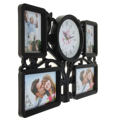Часы настенные, серия: Фото, "Тёплые воспоминания", 4 фоторамки, черные 34х47 см