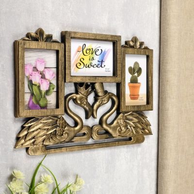 Фоторамка пластик на 3 фото 10х15 см "Фламинго" тёмное золото 29х42 см