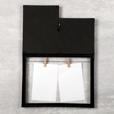 Фоторамка пластик на 4 фото 12х12, 10х15, 13х18 см "С прищепками" чёрная 40х28,5 см