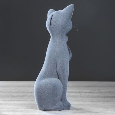 Копилка "Кошка Алиса", флок, серо-чёрная, 30 см