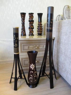 Ваза напольная из бамбука (плетёная) 60см (ручная работа)