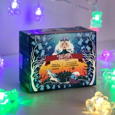 Гирлянда «Нить» 5 м с насадками «Мишки», IP20, прозрачная нить, 20 LED, свечение мульти (RG/RB), мигание, 220 В