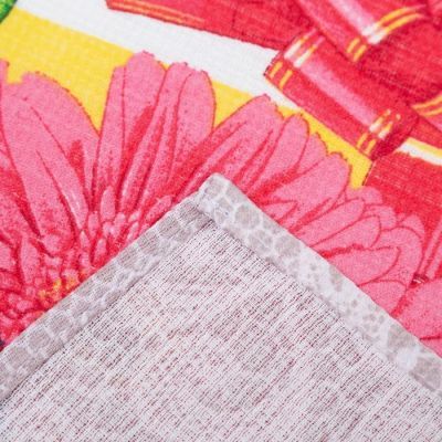 Полотенце вафельное  "Герберы" 45х60 см, розовый, 160 гр/м, хл,