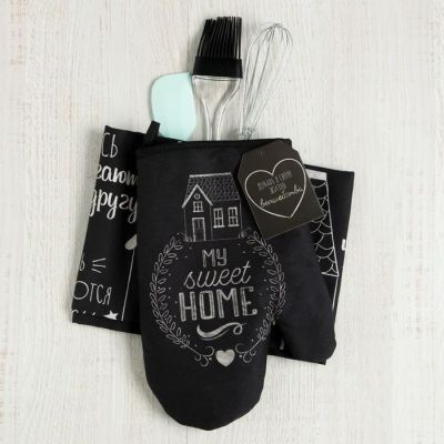 Набор подарочный My sweet home: полотенце, варежка-прихватка, кисть, лопатка, венчик