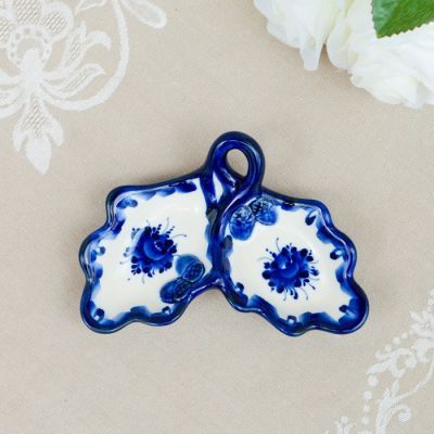 Оливочница "Дубок", гжель, фарфор, 15х11 см