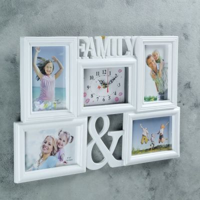Часы настенные, серия: Фото, "Семья и Я", 4 фот-к, 10х15, 15х10, белая 48х33 см