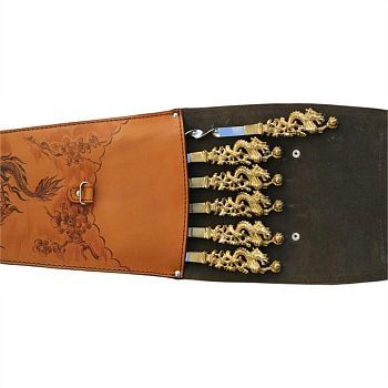 Шампуры подарочные (драконы) 6 шт. в колчане из натуральной кожи