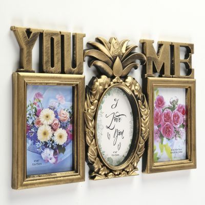 Фоторамка пластик на 3 фото 10х15 см "Ананас" тёмное золото 25х40 см