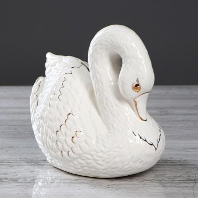 Копилка "Лебедь", лепка, роспись золотистая, 19 см, микс