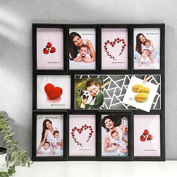 Фоторамка пластик на 9 фото 13х13, 10х15 см "Орнамент" чёрная 47х45 см