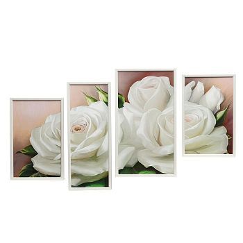Картина модульная в раме "Белые розы" 60х100 см (2-25х40, 20х53, 30*53)