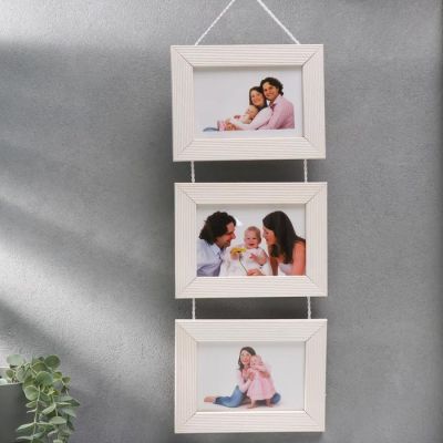 Фоторамка на 3 фото 10х15 подвесная, белая