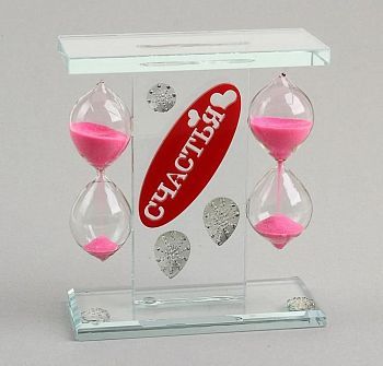 Сувенир с песочными часами 2 колбы "Счастья" (14×12×5,5 см)