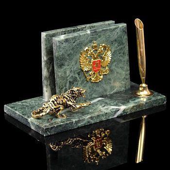 Набор настольный "Герб с тигром", змеевик