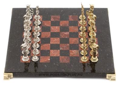 Шахматы "Посейдон" камень змеевик креноид доска 28х28 см №24