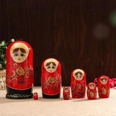 Матрёшка «Золотая хохлома», красный платок, 9 кукольная, 20 см, ручная работа