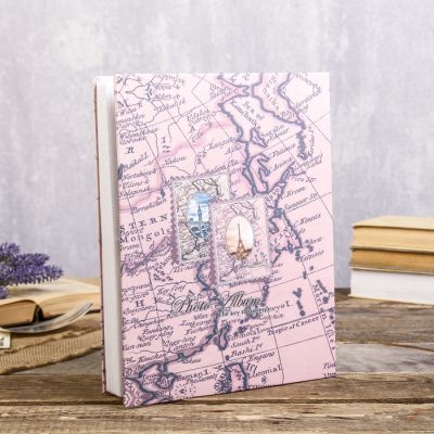 Фотоальбом на 200 фото 13х18 см "Карта и башня" золотая обвод, в коробке МИКС 29,5х23х5,5см