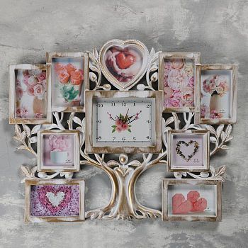 Часы настенные+9 фоторамок, серия: Фото, "Семейное дерево", плавный ход, 22х18см 1АА, 65х51.5см 5205