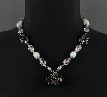 Авторское колье  Розовый кварц, гранат, хрусталь "Миртания" арт.КР-282