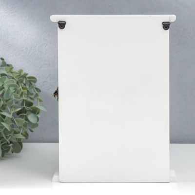 Ключница дерево 6 крючков "Букет пышных роз" белая 29,5х22х6 см