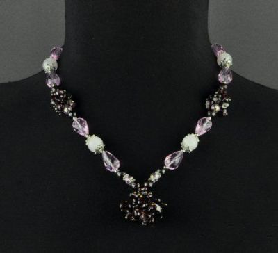 Авторское колье  Розовый кварц, гранат, хрусталь "Миртания" арт.КР-282