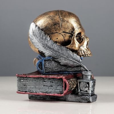 Копилка "Череп на книгах" бронза, 17 см