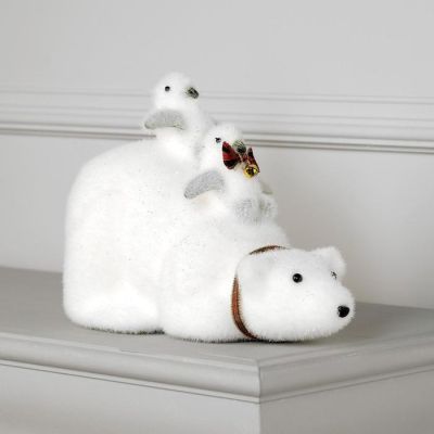 Светодиодная фигура «Пингвины на медведе» 28 × 21 × 15 см, флок, батарейки CR2032х2, свечение тёплое белое