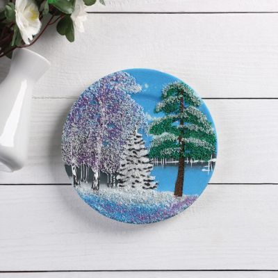 Тарелка фарфоровая "Зима", каменная крошка, D=18 см, микс