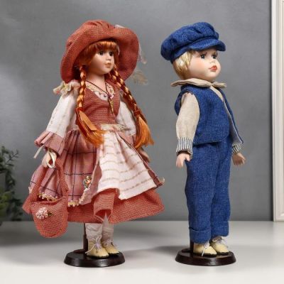 Кукла коллекционная парочка набор 2 шт "Катя и Слава в коралловых нарядах" 40 см