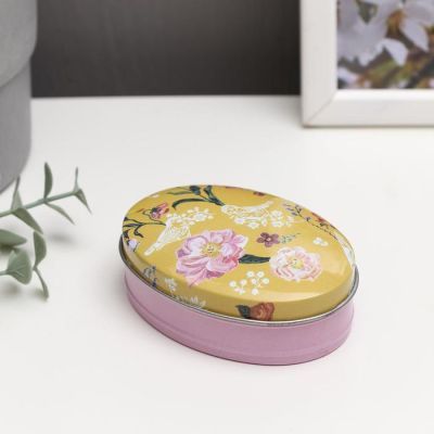 Шкатулка металл овал "Цветы и путешествия" МИКС 3,2х6,2х8,7 см