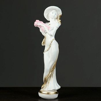 Фигура "Девушка в шляпе" малая белая/золото 10х13х38см  МИКС