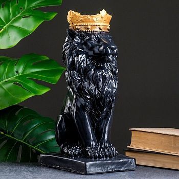 Копилка "Лев с короной" черный с золотом 35см
