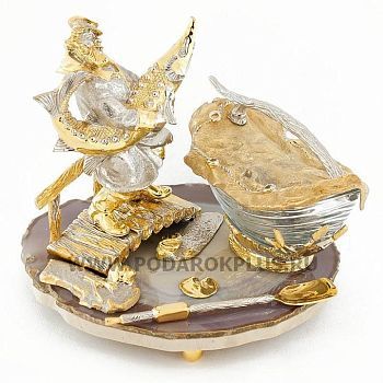 Икорница "Дед с осетром" камень агат