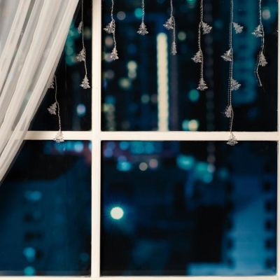 Гирлянда «Бахрома» 1.8 × 0.5 м с насадками «Ёлки», IP20, прозрачная нить, 48 LED, свечение мульти (RG/RB), мигание, 220 В