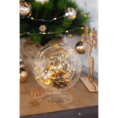 Гирлянда «Нить» 5 м роса, IP20, серебристая нить, 50 LED, свечение тёплое белое, CR2032х2