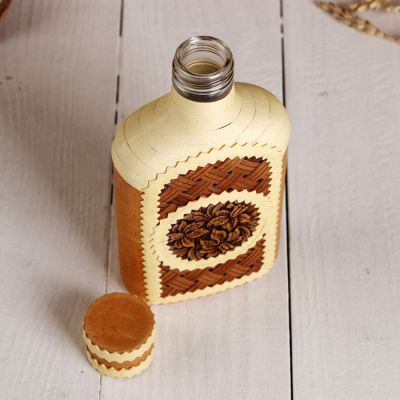 Фляжка «Сувенирная», оформленная берестой, плетение и тиснение, микс, береста