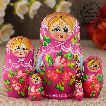 Матрёшка «Розочки»,  розовое платье, 5 кукольная, 10 см