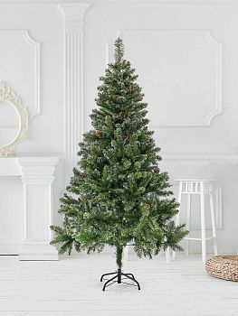 Искусственная ёлка с натуральными шишками и немного инея на кончиках веточек №20 (ПВХ, 180 см)