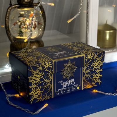 Гирлянда «Бахрома» 3 × 0.6 м, IP44, УМС, прозрачная нить, 160 LED, свечение жёлтое, мерцание белым, 220 В