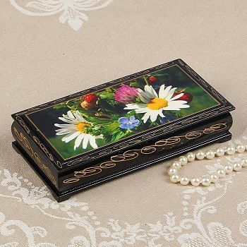 Шкатулка - купюрница «Ромашки с ягодами», 8,5×17 см, лаковая миниатюра