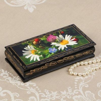 Шкатулка - купюрница «Ромашки с ягодами», 8,5×17 см, лаковая миниатюра