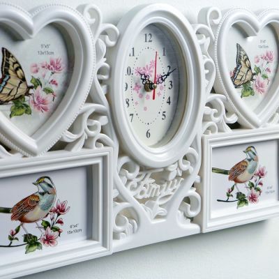 Часы настенные, серия: Фото, "Family", сердечки белые, 4 фоторамки, 50х30 см, микс