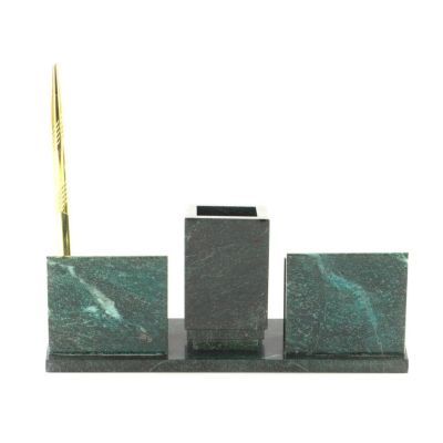 Настольный письменный набор с ручкой "Герб России" (из камня змеевика) №19 (26 х 8 х 10 м)