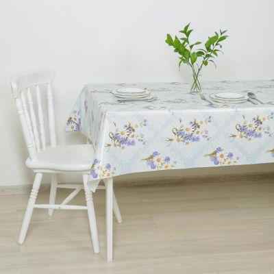 Клеёнка столовая на тканой основе «Букет ромашек», 1,25×25 м, цвет голубой