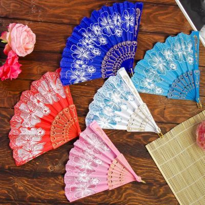 Веер пластик "Цветы с блёстками" МИКС 23 см