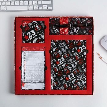 Канцелярский набор ежедневник, планинг, блок бумаг и ручка "23 февраля шрифтовуха"