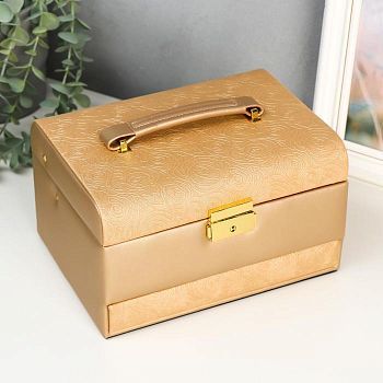 Шкатулка кожзам для украшений "Розы, золото" 3-хъярусная  (13 х 23 х 17 см)