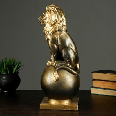 Копилка  "Лев на шаре малый" черное золото 42х17х16см