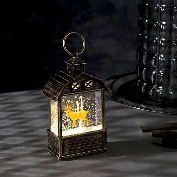 Светодиодная фигура «Фонарь с оленем» 7.5 × 14 × 4.2 см, пластик, батарейки AG13х3, свечение тёплое белое