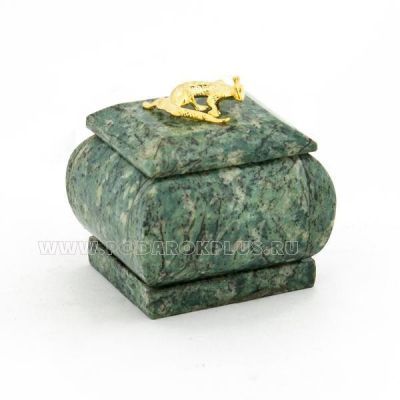 Шкатулка для украшений с ящерицей (камень змеевик) малая №1 (6,5х6,5х5,5см)